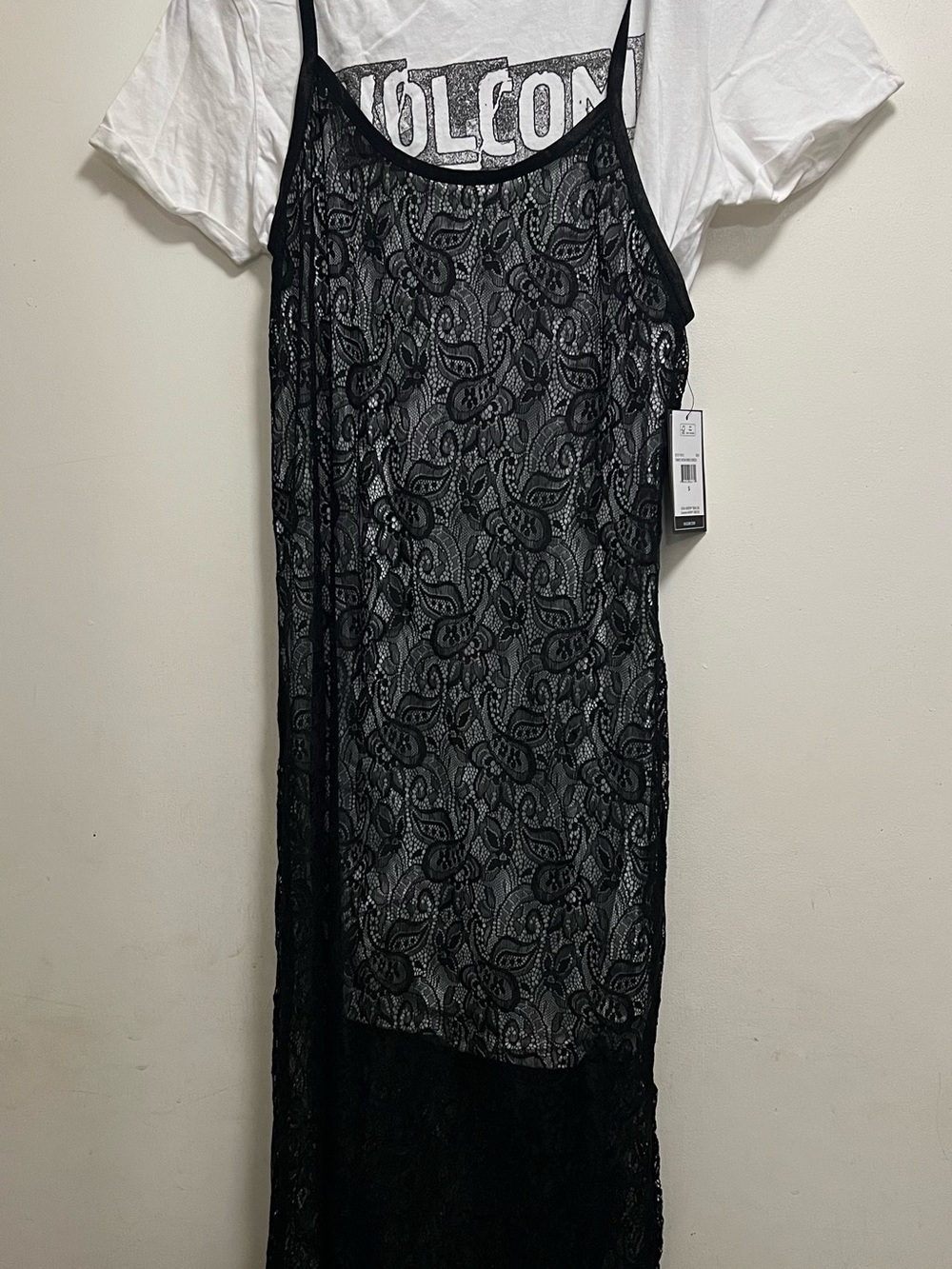 Volcom Black Lace Maxi Slip Dress